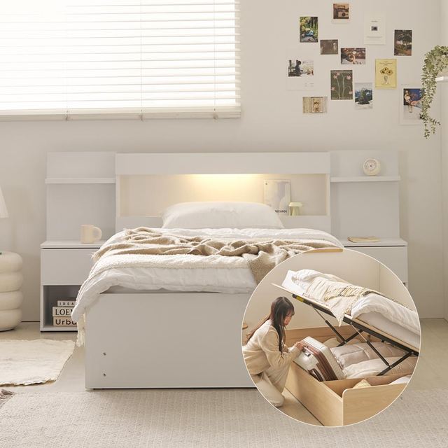 슬립스토아 유니즌 리프트업 LED 수납 침대 프레임 SS