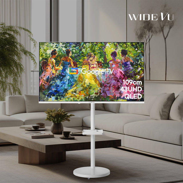 QWGE43UT1 (3M케이블증정) 와이드무빙뷰 화이트 43인치 UHD QLED TV 클래식 이동식 삼탠바이미 세트 삼텐바이미 중소바이미