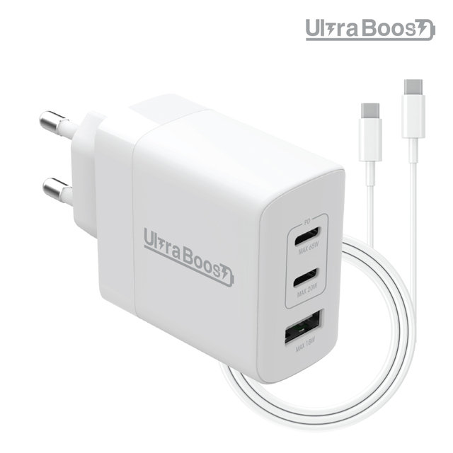 울트라부스트 65W PD/PPS 3포트 초고속 충전기 CtoC 1.2m 케이블 포함(ULTCH3P65CC)