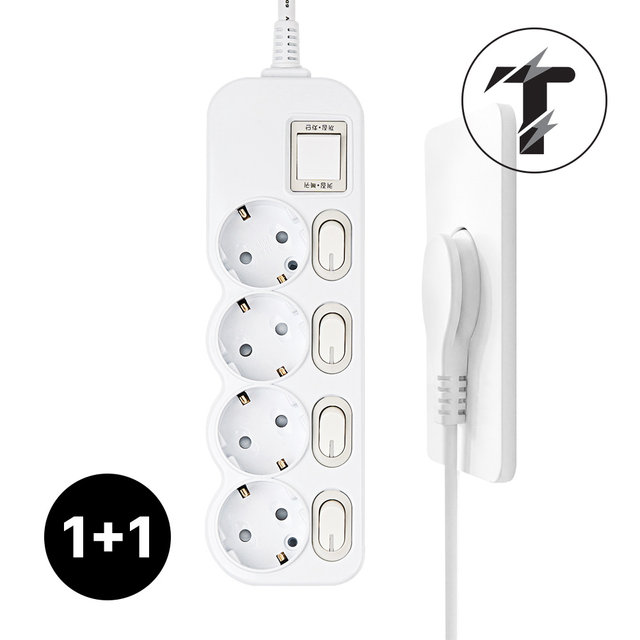 1+1 탭앤탭 국산 개별 스위치 과부하차단 납작플러그 슬림플러그 멀티탭 4구 1.5m 전기세 절약 멀티콘센트