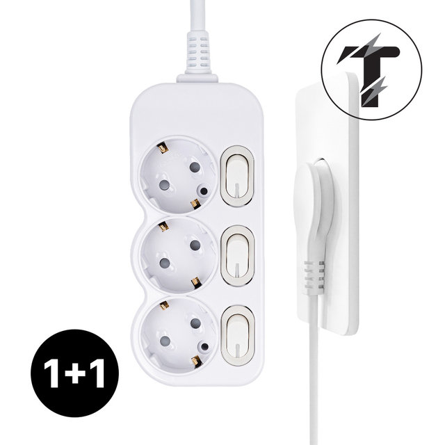 1+1 탭앤탭 국산 개별 스위치 절전 납작플러그 슬림플러그 멀티탭 3구 40cm 전기세 절약 멀티콘센트