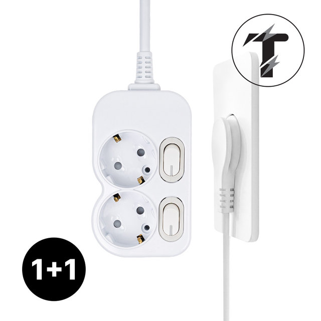 1+1 탭앤탭 국산 개별 스위치 절전 납작플러그 슬림플러그 멀티탭 2구 5m 전기세 절약 멀티콘센트