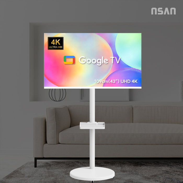 익스프레스럭코리아 엔산 엔텐바이미 심플형 삼탠바이미 화이트 세트 109cm UHD 4K 이동식 TV 중소바이미