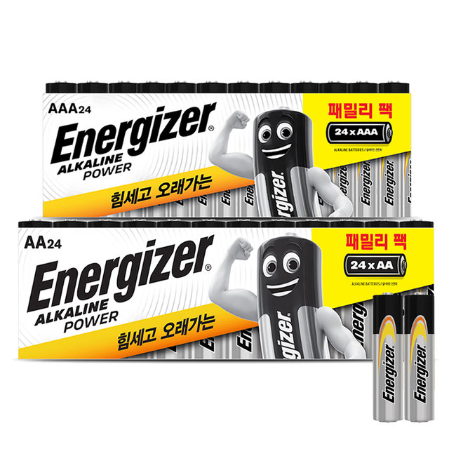 [카드추가5%] 에너자이저 알카라인 패밀리팩 건전지 AA 24입 + AAA 24입