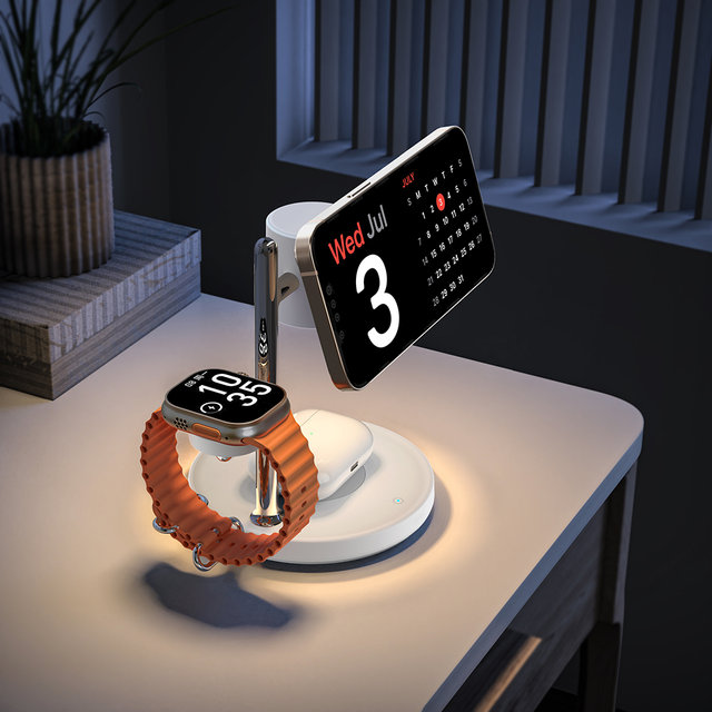 아이코모스 Qi2 25W 4in1 고속 맥세이프 무선 충전기 무드등 애플워치 갤럭시워치