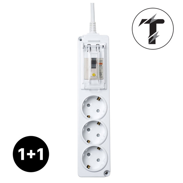1+1 국산 고용량 멀티탭 누전차단 3구 5m 에어컨 건조기 세탁기 대형가전 4000W