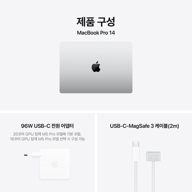 맥북프로 14 M5 Pro, 18코어 CPU, 20코어 GPU, 24GB RAM, 2TB SSD - 실버 [MGDP4KH/A]