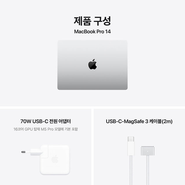 맥북프로 14 M5 Pro, 15코어 CPU, 16코어 GPU, 24GB RAM, 2TB SSD - 실버 [MJLV4KH/A]