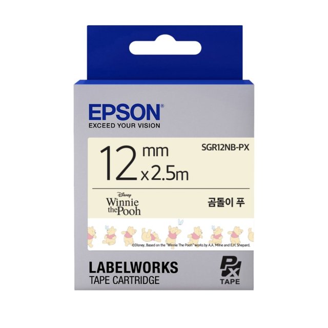 엡손 라벨테이프 SGR12NB-PX 곰돌이푸배경 검정글씨 폭 12mm
