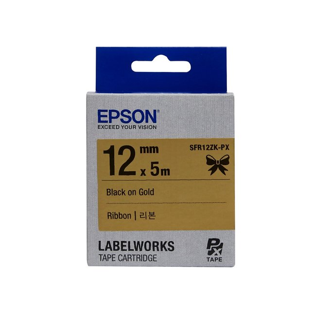 엡손 라벨테이프 SFR12ZK-PX 골드배경 검정글씨 리본 폭 12mm