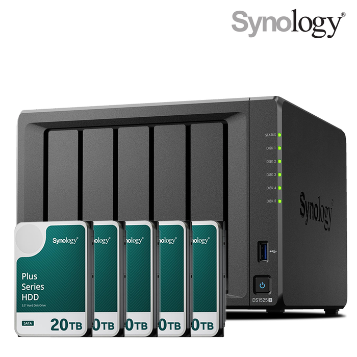 시놀로지 나스 DS1525+ 5베이 100TB HAT3320-20TBx5 NAS HDD 합본
