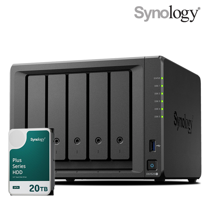 Synology 시놀로지 나스 DS1525+ 5베이 20TB HAT3320-20TBx1 NAS HDD 합본