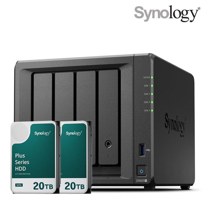 Synology 시놀로지 나스 DS925+ 4베이 40TB HAT3320-20TBx2 NAS HDD 합본