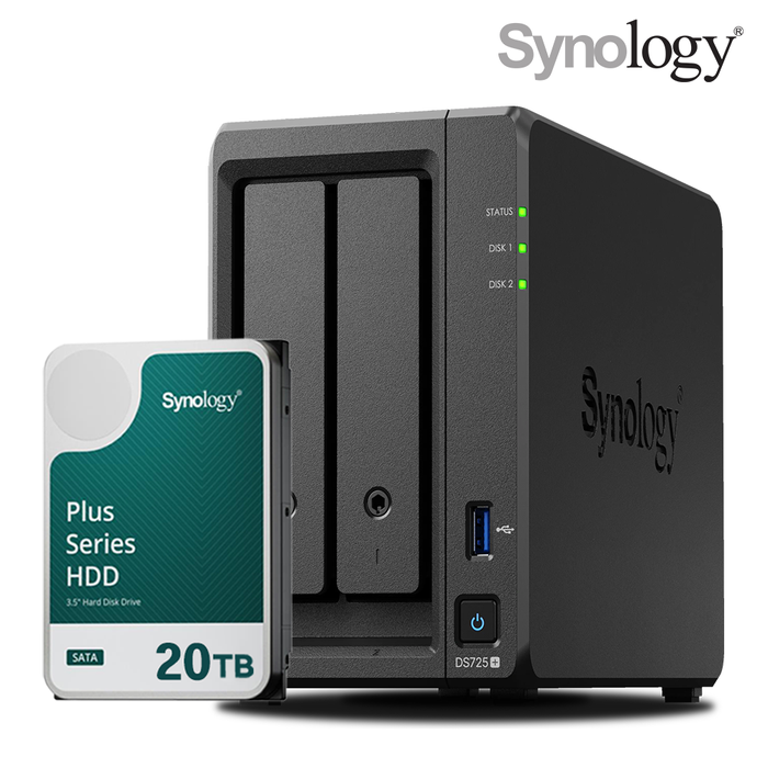 시놀로지 나스 DS725+ 2베이 20TB HAT3320-20TBx1 NAS HDD 합본