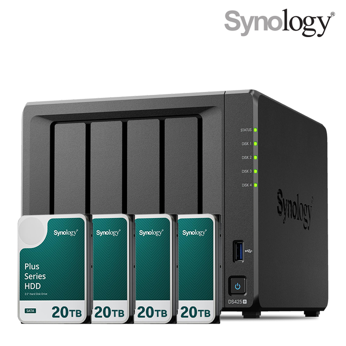 시놀로지 나스 DS425+ 4베이 80TB HAT3320-20TBx4 NAS HDD 합본