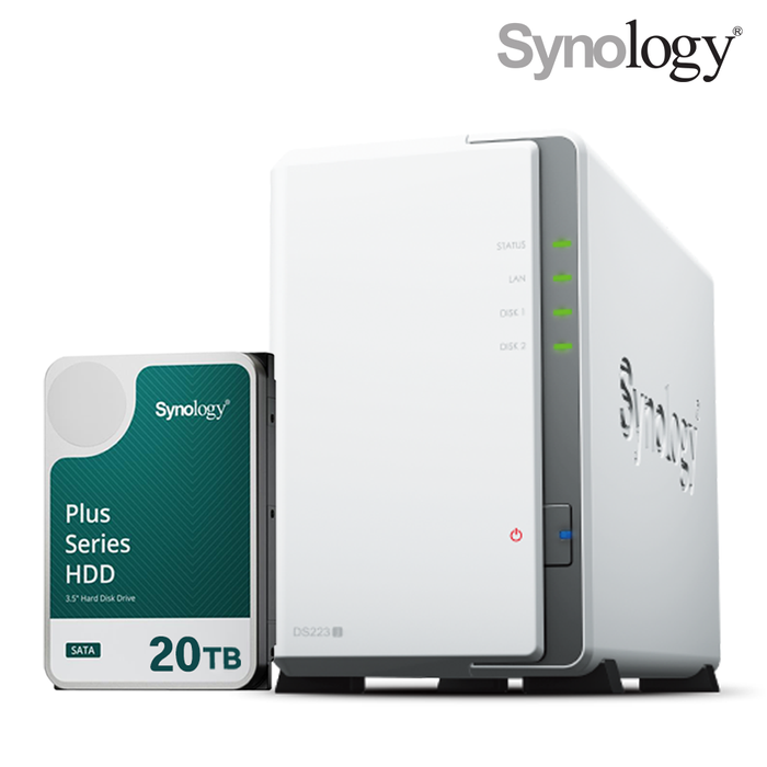 시놀로지 나스 DS223j 2베이 20TB HAT3320-20TBx1 NAS HDD 합본